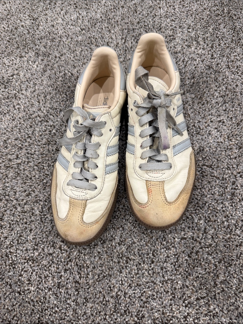 adidas  Cream and Light Gray Retro Sneakers